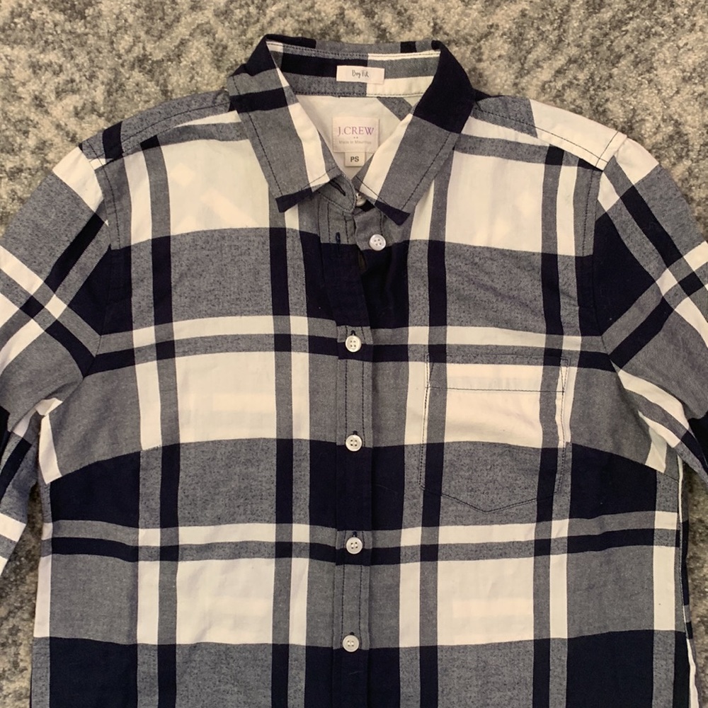 J. Crew Navy and White Boy Fit Shirt - Picture 2 of 7